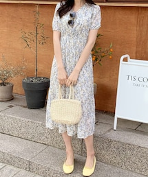 DHOLIC | Vネックプリーツフローラルロングワンピース(ワンピース)