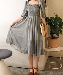 DHOLIC | シャーリングチェックフレアワンピース(ワンピース)