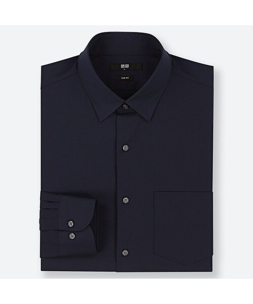 UNIQLO（ユニクロ）の「ファインクロスストレッチスリムフィットブロードシャツ（レギュラーカラー・長袖）（シャツ/ブラウス・メンズ・BLUE 67/BLACK 09/WHITE 00/NAVY 69・M/XXL/L/3XL/4XL/XS/S/XL）」の4枚目の写真