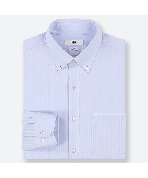 UNIQLO（ユニクロ）の「ファインクロスストレッチスリムフィットドビーシャツ（ボタンダウン・長袖）（シャツ/ブラウス・メンズ・WHITE 00/LIGHT BLUE 60・L/3XL/S/XS/M/XL/4XL/XXL）」の2枚目の写真