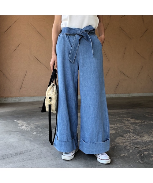 copine（コピン）の「ウエストリボン裾ロールアップワイドデニム(2color)【クリックポスト対象商品】（デニムパンツ・レディース・その他）」の6枚目の写真