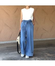 copine | ウエストリボン裾ロールアップワイドデニム(2color)【クリックポスト対象商品】(デニムパンツ)