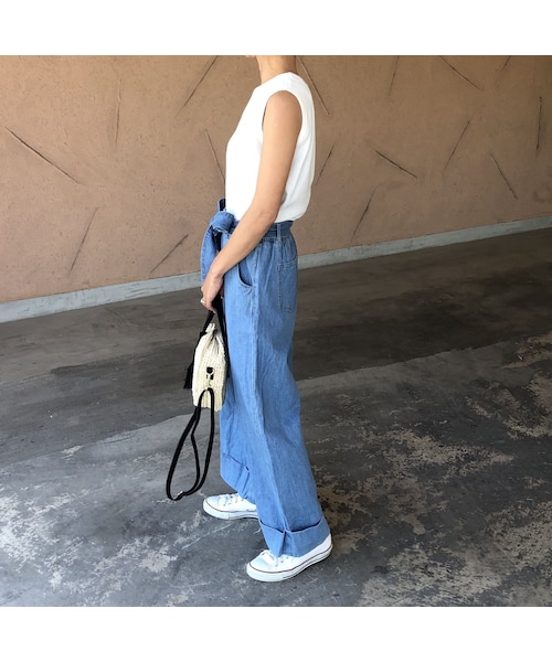 copine（コピン）の「ウエストリボン裾ロールアップワイドデニム(2color)【クリックポスト対象商品】（デニムパンツ・レディース・その他）」の2枚目の写真
