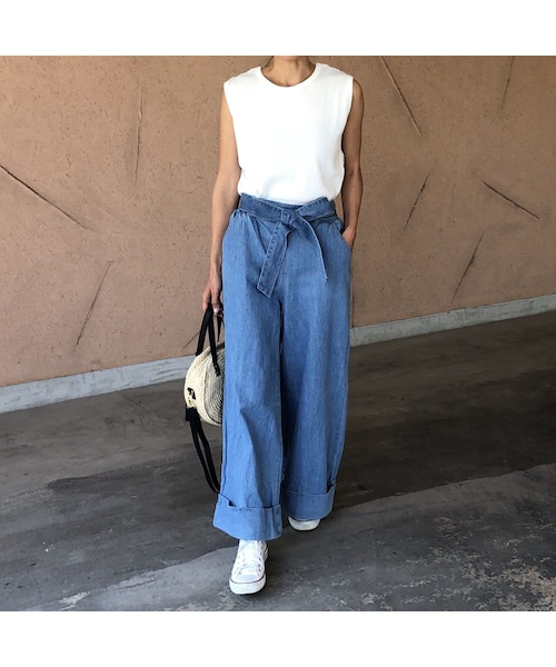copine（コピン）の「ウエストリボン裾ロールアップワイドデニム(2color)【クリックポスト対象商品】（デニムパンツ・レディース・その他）」の4枚目の写真