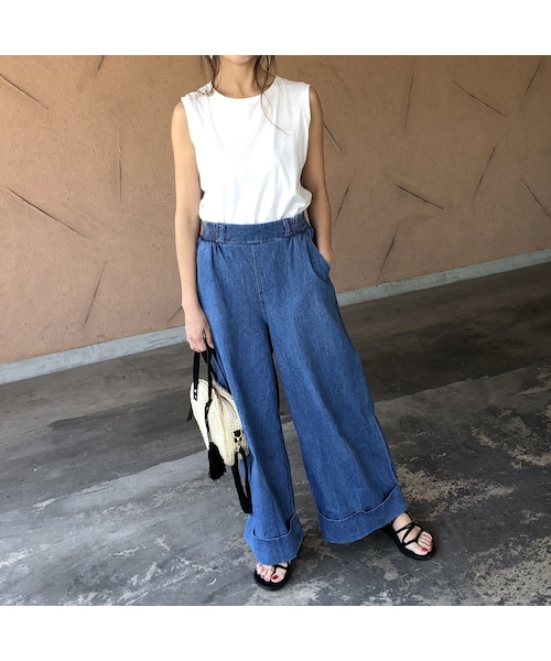copine（コピン）の「ウエストリボン裾ロールアップワイドデニム(2color)【クリックポスト対象商品】（デニムパンツ・レディース・その他）」の7枚目の写真