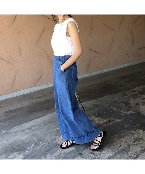 copine（コピン）の「ウエストリボン裾ロールアップワイドデニム(2color)【クリックポスト対象商品】（デニムパンツ・レディース・その他）」の8枚目の写真