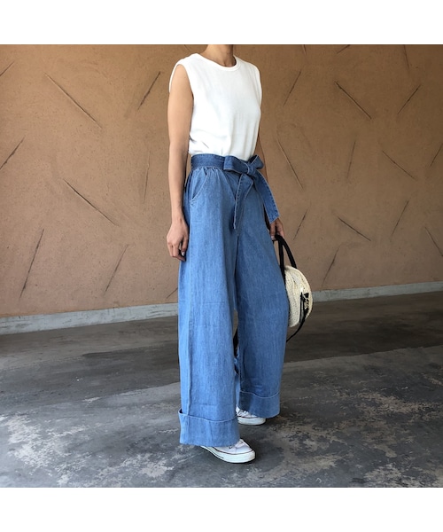 copine（コピン）の「ウエストリボン裾ロールアップワイドデニム(2color)【クリックポスト対象商品】（デニムパンツ・レディース・その他）」の3枚目の写真