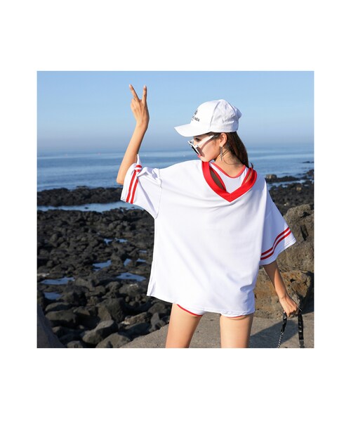 no brand(ノーブランド)の「水着 タンキニ レディース 体型カバー チアダンス タンクトップ チア衣装 オトナ女子 可愛い オールインワン水着 スポーティー #9002(水着・レディース・その他)」の3枚目の写真