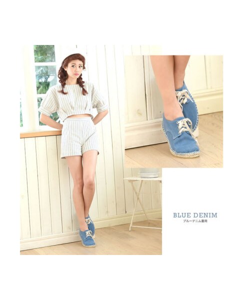 Re:EDIT（リエディ）の「[2014S/S展示会]エスパドリーユレースアップシューズスニーカー（シューズ・レディース・ブラック/ホワイト/クリームピンク/ピンク/レッド/クリームブルー/オーシャンブルー/クリームイエロー/グリーン/ギンガムブラック/ギンガムブルー/ギンガムピンク/ボーダーブラック/ボーダーブルー/ガーベラ柄/花柄ブラック/花柄ホワイト/ブルーデニム/ホワイトデニム/花柄ネイビー・XXS/XS/S/M/L/LL/3L）」の10枚目の写真