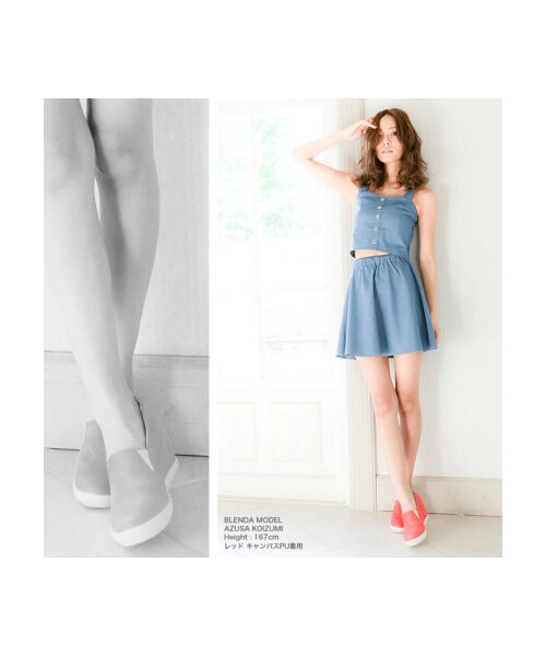 Re:EDIT（リエディ）の「CHICMUSE シックミューズ [CHICMUSE]美脚+8.5cmインヒールスリッポンスニーカー（シューズ・レディース・ブラック/ホワイト/コーラルピンク/ブルー/クリームブルー/ネイビーデニム/ブルーデニム/ストライプブルー/ストライプネイビー/ストライプレッド/レースホワイト/レースブラック/ブラックキャンバスPU/ホワイトキャンバスPU/ブルーキャンバスPU/ピンクキャンバスPU/グレーキャンバスPU/イエローキャンバスPU/レッドキャンバスPU/オーロラ・S/M/L/LL）」の13枚目の写真