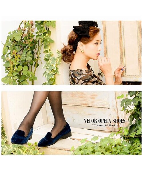 Re:EDIT（リエディ）の「【JJ掲載】【ViVi掲載】【GINGER掲載】ベロアキルティング刺繍千鳥柄トンガリぺたんこフラットスリッポンパンプス[131022re]（シューズ・レディース・ベロアブラック/ベロアグレー/ベロアキャメル/ベロアレッド/ベロアブルー/ベロアネイビー/レオパード/ベロアバーガンディ/チドリ/キルティングブラック/ブロックチェック/ブラックシルバー/ブラックゴールド・XS/S/M/L/LL）」の16枚目の写真