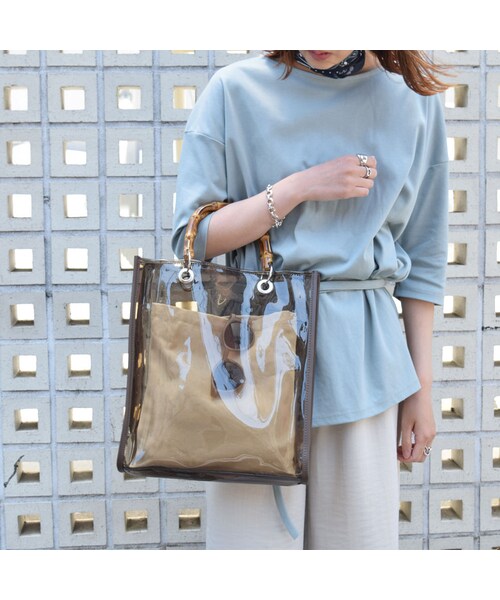 no brand（ノーブランド）の「バンブーハンドルビニールBAG（トート