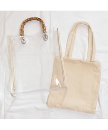 ノーブランド クリアバッグ バンブーハンドル インナーバッグ付き 透け感 no brand（ノーブランド）の「バンブーハンドルビニールBAG