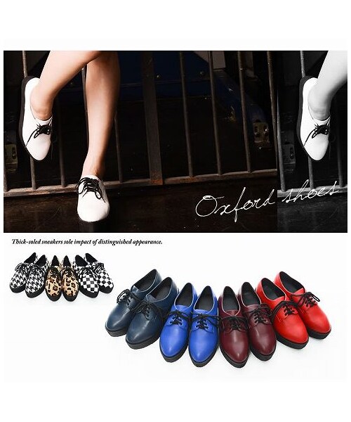 Re:EDIT（リエディ）の「【JELLY掲載】千鳥柄ｏｒレオパード柄orブロックチェック柄orベーシック無地厚底美脚+5cmトンガリオックスフォードレースアップスニーカー[130902new]（シューズ・レディース・ブラック/ホワイト/レッド/ブルー/ネイビー/レオパード/バーガンディ/ブロックチェック/チドリ・S/M/L/LL）」の5枚目の写真