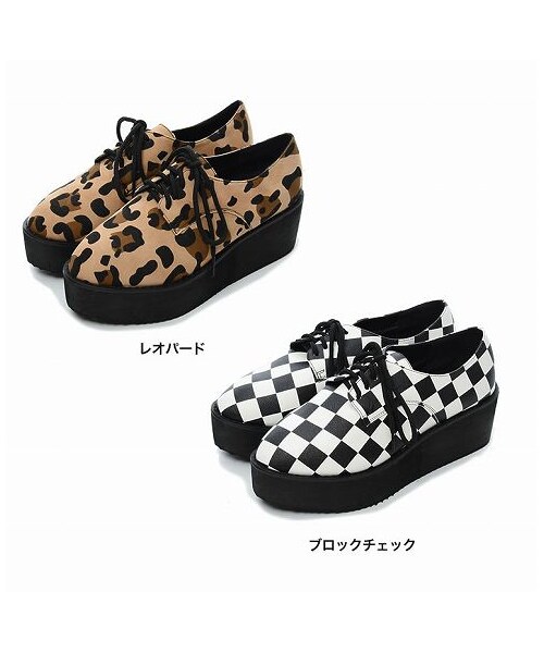 Re:EDIT（リエディ）の「【JELLY掲載】千鳥柄ｏｒレオパード柄orブロックチェック柄orベーシック無地厚底美脚+5cmトンガリオックスフォードレースアップスニーカー[130902new]（シューズ・レディース・ブラック/ホワイト/レッド/ブルー/ネイビー/レオパード/バーガンディ/ブロックチェック/チドリ・S/M/L/LL）」の13枚目の写真