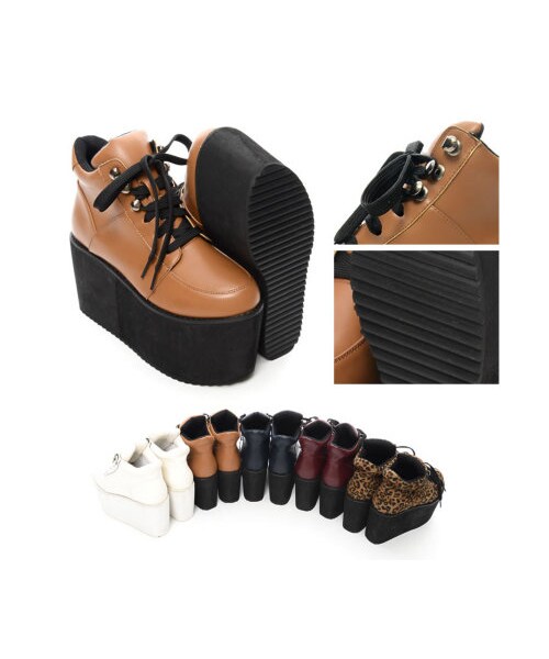 Re:EDIT（リエディ）の「[2014S/S展示会]【新色追加】ギザギザシャークソール美脚超厚底プラットフォームレースアップフェイクレザースニーカーシューズ（シューズ・レディース・ブラック/ホワイト/キャメル/ネイビー/レオパード/バーガンディ/ホワイト×ブラック/ブラック×ホワイト/ブロックチェック/イエロー×ホワイト/ピンク×ホワイト/グリーン×ホワイト/オーロラ×ホワイト/レースブラック/レースホワイト・S(002)/M(003)/L(004)/LL(005)）」の15枚目の写真