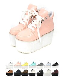 Re:EDIT | [2014S/S展示会]【新色追加】ギザギザシャークソール美脚超厚底プラットフォームレースアップフェイクレザースニーカーシューズ(シューズ)