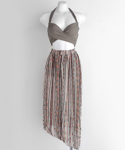 DHOLIC（ディーホリック）の「エスニックスカートSETホルタービキニ（水着・レディース・ブラック/グレー・M/L）」の2枚目の写真