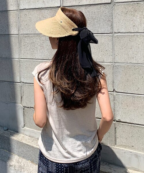 DHOLIC（ディーホリック）の「バックシフォンリボンサンバイザー（サンバイザー・レディース・ブラウン/ブラック・FREE）」の2枚目の写真