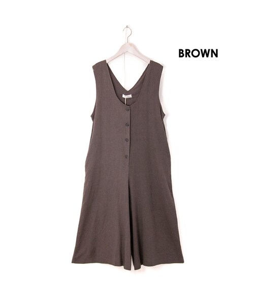 Sheson（シーズン）の「Sheson(シーズン)リネン混ワイドオールインワン（サロペット/オーバーオール・レディース・ベージュ/ブラウン/ブラック・FREE）」の3枚目の写真