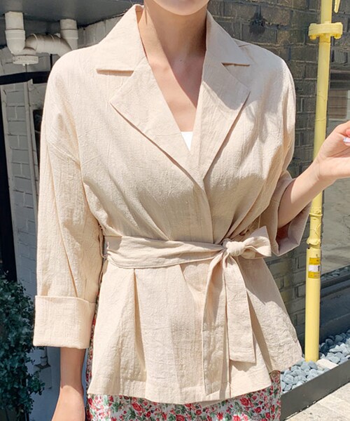 DHOLIC（ディーホリック）の「ストラップSETリネン混カラージャケット（その他アウター・レディース・グリーン/ベージュ/ブラック・FREE）」の3枚目の写真