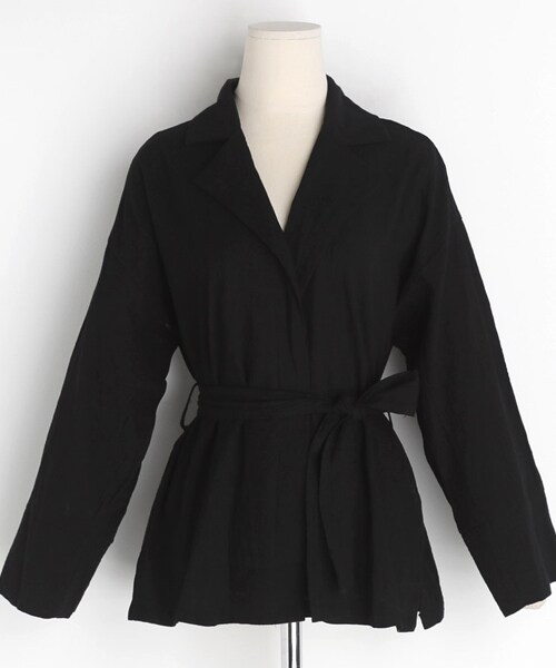 DHOLIC（ディーホリック）の「ストラップSETリネン混カラージャケット（その他アウター・レディース・グリーン/ベージュ/ブラック・FREE）」の2枚目の写真