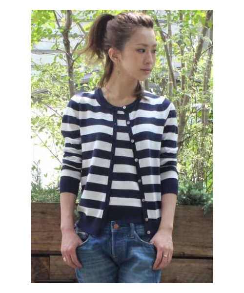JOURNAL STANDARD relume（ジャーナルスタンダード　レリューム）の「C/AC HIGH TWIST ツインニット（カーディガン・レディース・ブラック/ホワイト/ネイビー A/ブルー A/レッド・フリー）」の3枚目の写真