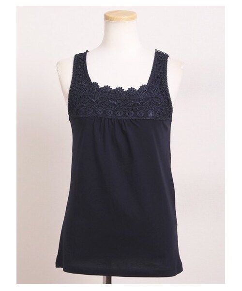 Green Parks fuuwa（グリーンパークスフーワ）の「【Special Price】レース×ギャザータンクトップ（タンクトップ・レディース・オフホワイト/杢ライトグレー/ピンク/ネイビー・F）」の3枚目の写真