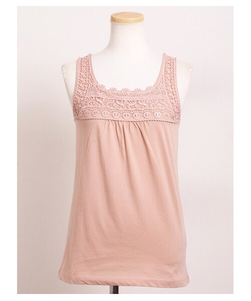 Green Parks fuuwa（グリーンパークスフーワ）の「【Special Price】レース×ギャザータンクトップ（タンクトップ・レディース・オフホワイト/杢ライトグレー/ピンク/ネイビー・F）」の5枚目の写真
