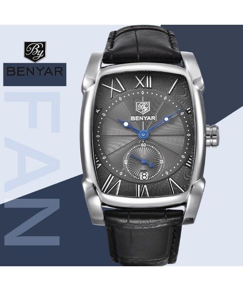No Brand ノーブランド の Benyar 高級 腕時計 クラシック スクエア ファッション メンズ 腕時計 ブーツ Wear
