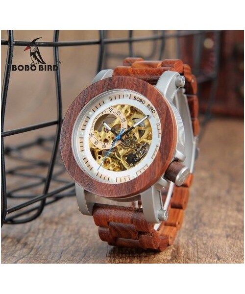 No Brand ノーブランド の Bobo Bird ボボバード メンズ 男性 木製腕時計 高級感 機械式 スケルトン 自然に優しい天然木 ハンドバッグ Wear