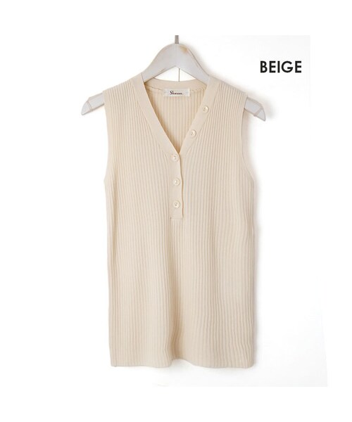 Sheson（シーズン）の「リブヘンリータンク（タンクトップ・レディース・ホワイト/ベージュ/ブラック・FREE）」の3枚目の写真
