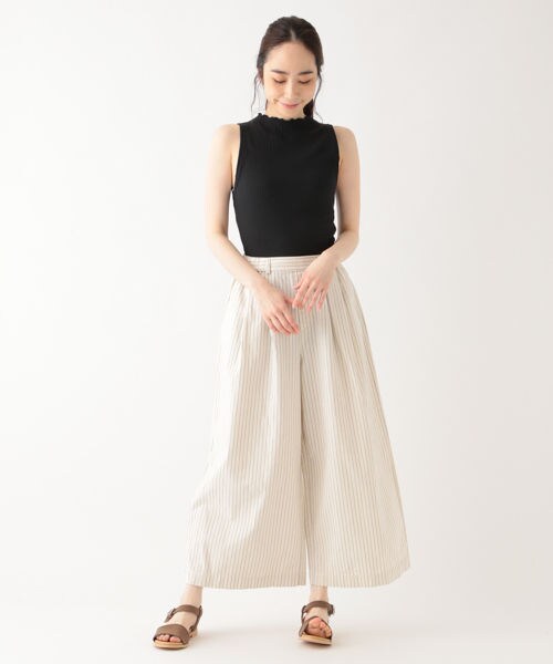 studio CLIP(スタディオクリップ)の「コットンクロスワイドストレートパンツ(パンツ・ブラック×ホワイト(チェック)/ホワイト×ブラック(ストライプ)/ベージュ/カーキ)」の11枚目の写真