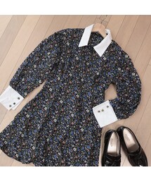 boutique renne | retro flower ops（blue）(ワンピース)