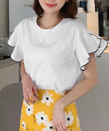 DHOLIC | 配色ラッフルスリーブTシャツ(Tシャツ/カットソー)