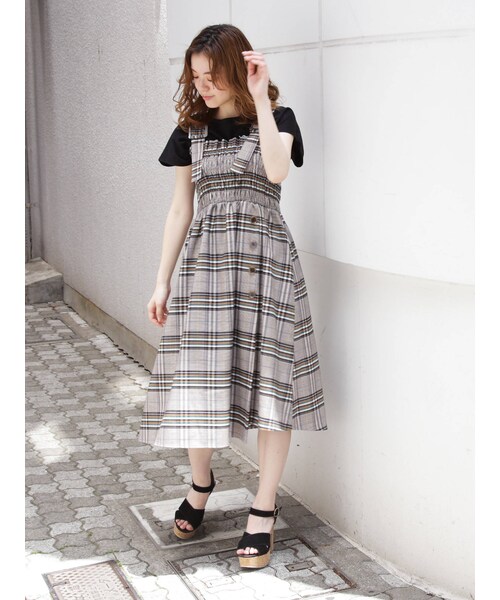 dazzlin（ダズリン）の「サス付ベアワンピース?（ワンピース・ミックス/ベージュ/ブラウン/ブルー/オフホワイト・F）」の19枚目の写真