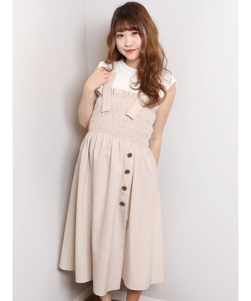 dazzlin（ダズリン）の「サス付ベアワンピース?（ワンピース・ミックス/ベージュ/ブラウン/ブルー/オフホワイト・F）」の7枚目の写真