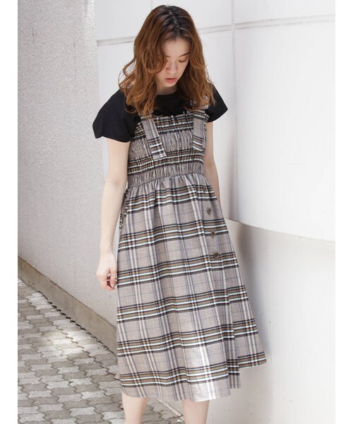 dazzlin（ダズリン）の「サス付ベアワンピース?（ワンピース・ミックス/ベージュ/ブラウン/ブルー/オフホワイト・F）」の5枚目の写真