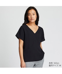 UNIQLO | ドレープVネックブラウス（半袖）(シャツ/ブラウス)