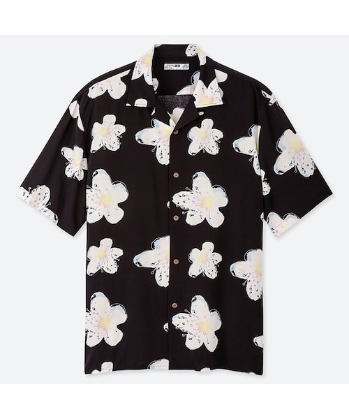 UNIQLO（ユニクロ）の「オープンカラープリントシャツ（半袖）（シャツ/ブラウス・メンズ・RED 15/BLACK 09・XXL/XS/XL/4XL/L/S/3XL/M）」の2枚目の写真