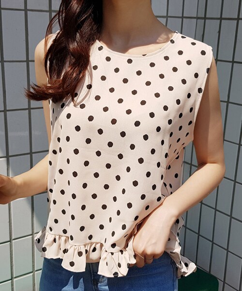 DHOLIC（ディーホリック）の「フリルヘムドットスリーブレス（タンクトップ・レディース・ブルー/ホワイト/ピンク・FREE）」の2枚目の写真