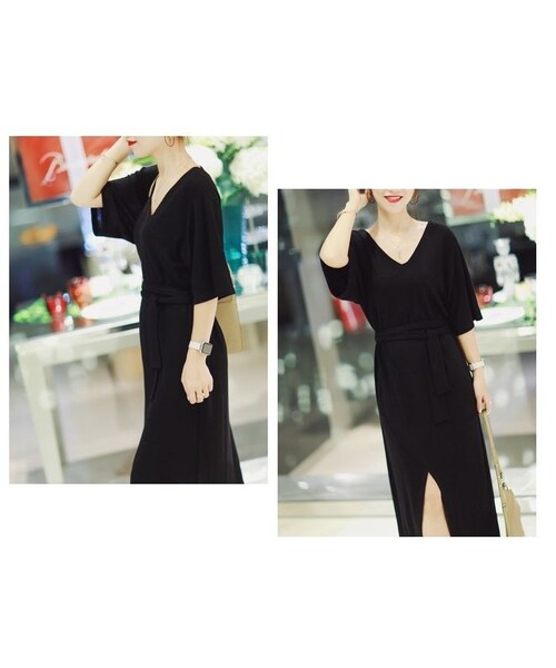 サマーニットワンピース ENFORD 五分袖 ブラック ENFOLD(エンフォルド