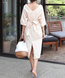 DHOLIC | バックタイVカットリネンワンピース(ワンピース)