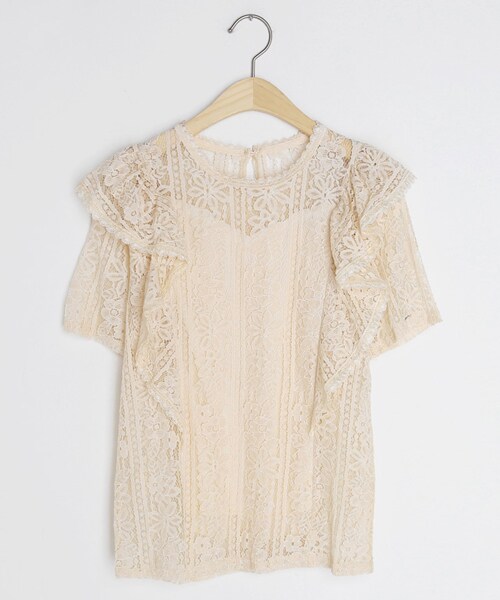 DHOLIC（ディーホリック）の「フリルパターンレースブラウス（シャツ/ブラウス・レディース・ホワイト/ブラック/ベージュ/ピンク・FREE）」の3枚目の写真