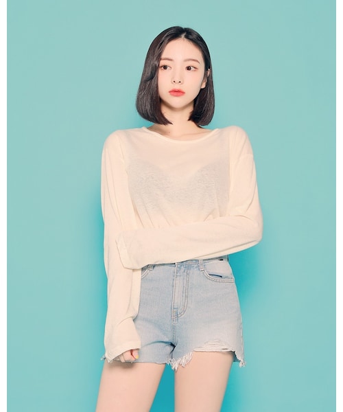 HOTPING(ホッピン)の「ロングスリーブルーズTシャツ(Tシャツ/カットソー・レディース・White/Orange/Yellow/Pink・1(XS-S)/2(M-L)/3(XL-2XL)/(XL-2XL))」の1枚目の写真