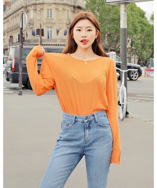 HOTPING(ホッピン)の「ロングスリーブルーズTシャツ(Tシャツ/カットソー・レディース・White/Orange/Yellow/Pink・1(XS-S)/2(M-L)/3(XL-2XL)/(XL-2XL))」の4枚目の写真