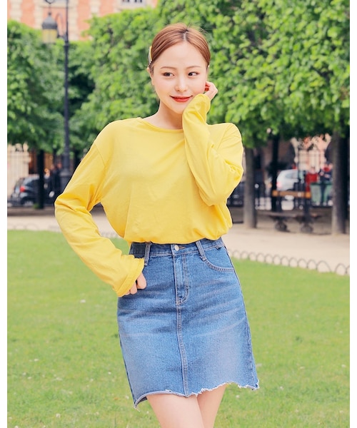 HOTPING(ホッピン)の「ロングスリーブルーズTシャツ(Tシャツ/カットソー・レディース・White/Orange/Yellow/Pink・1(XS-S)/2(M-L)/3(XL-2XL)/(XL-2XL))」の2枚目の写真