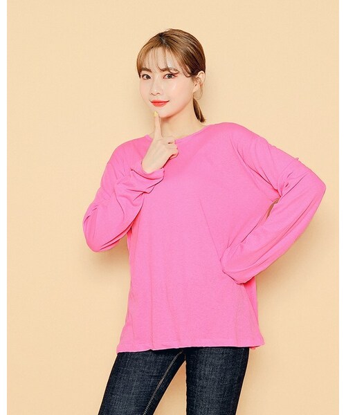 HOTPING(ホッピン)の「ロングスリーブルーズTシャツ(Tシャツ/カットソー・レディース・White/Orange/Yellow/Pink・1(XS-S)/2(M-L)/3(XL-2XL)/(XL-2XL))」の3枚目の写真