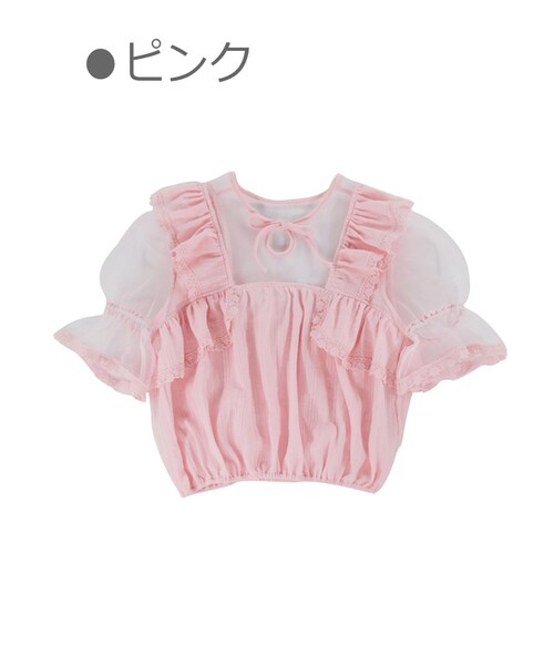 Bobon21（ボボンニジュウイチ）の「部分透けコットントップス-全２色-（シャツ/ブラウス・レディース・ホワイト/ピンク・S/M/L）」の2枚目の写真