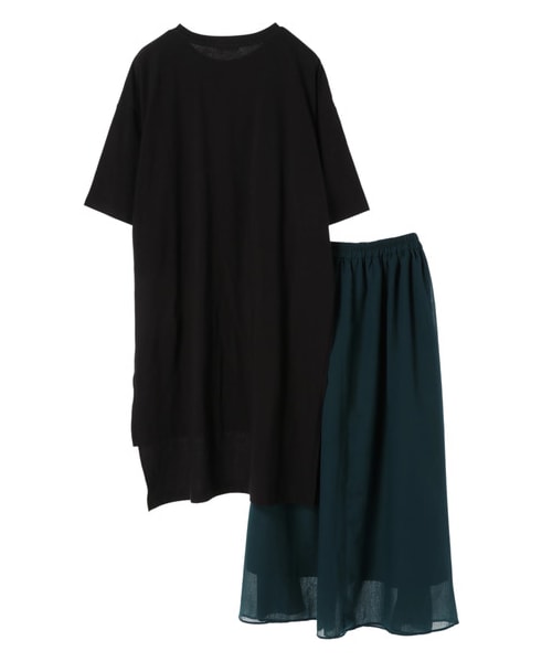 earth music&ecology(アースミュージックアンドエコロジー)の「SET2点 カットチュニック+ギャザースカート(ワンピース/ドレス・オフホワイト/ブラック/ベージュ・F)」の2枚目の写真